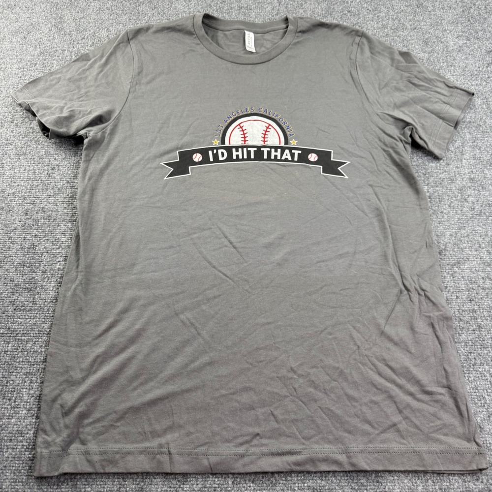 Bella Canvas T-Shirt Large Gray I'd Hit That Los Angeles Baseball Mens